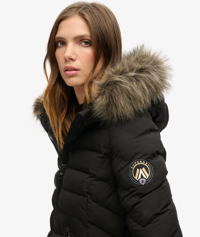 Superdry Fuji Faux Fur Hood Mid Length Puffer Coat