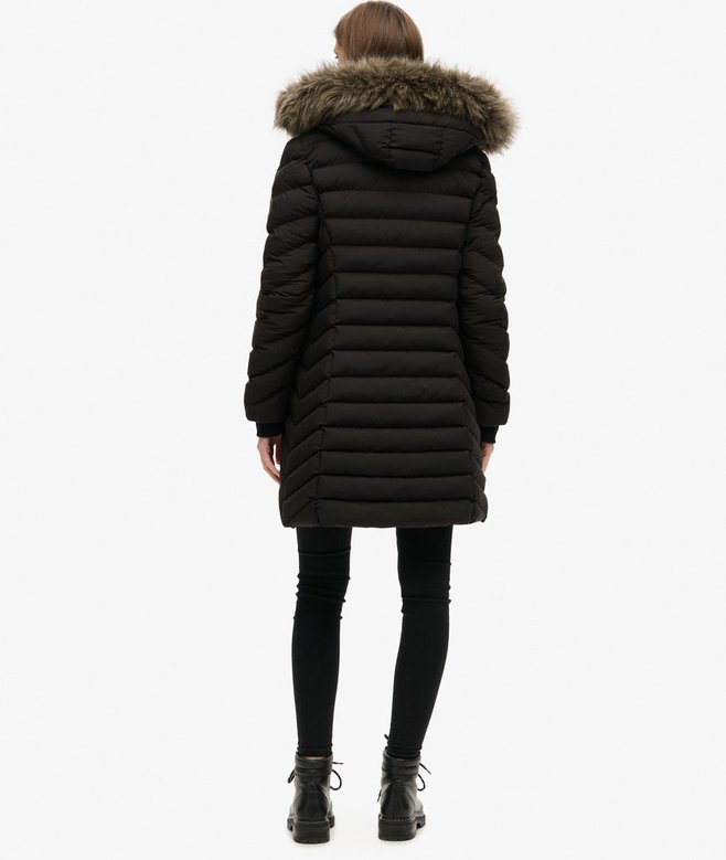 Superdry Fuji Faux Fur Hood Mid Length Puffer Coat