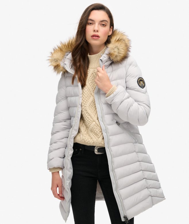 superdry Fuji Faux Fur Hood Mid Length Puffer Coat