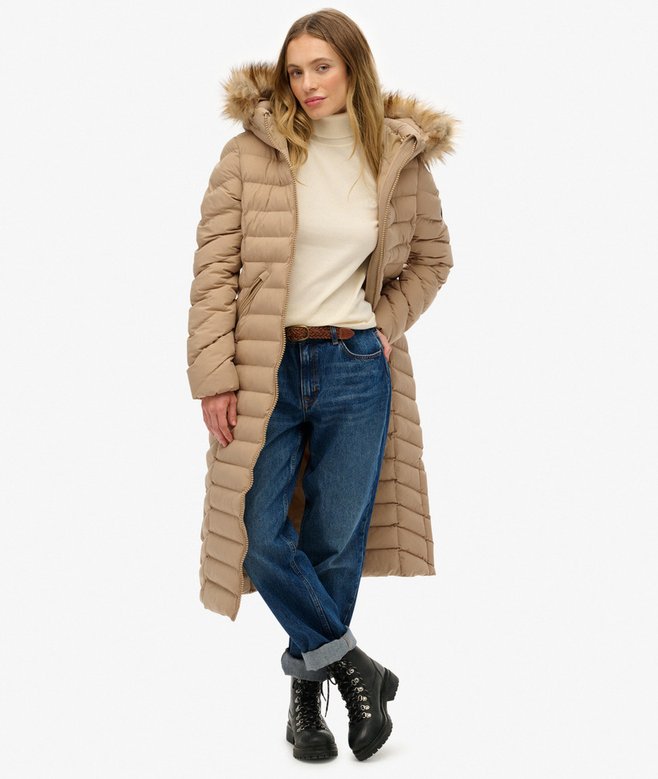 superdry Fuji Faux Fur Hooded Longline