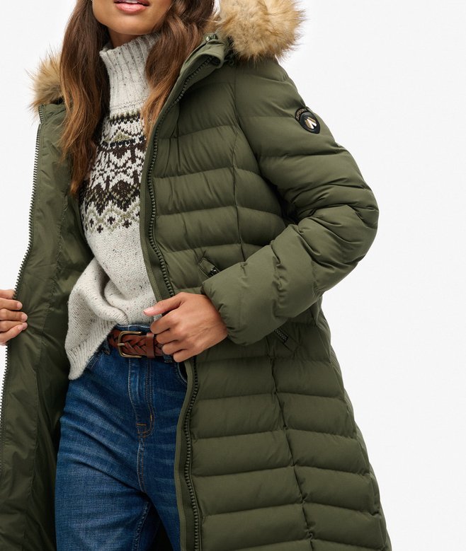 superdry Fuji Faux Fur Hooded Longline