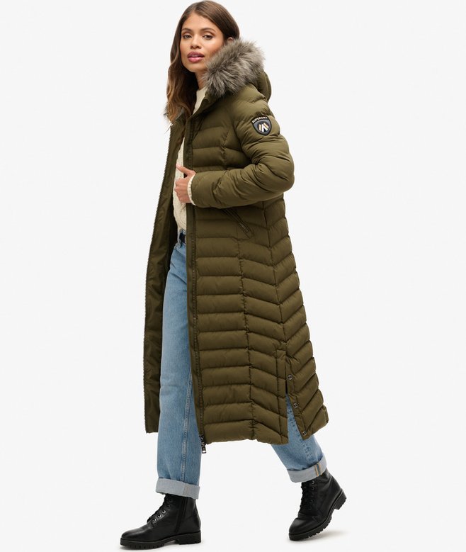 Superdry Fuji Faux Fur Hooded Longline Jacket