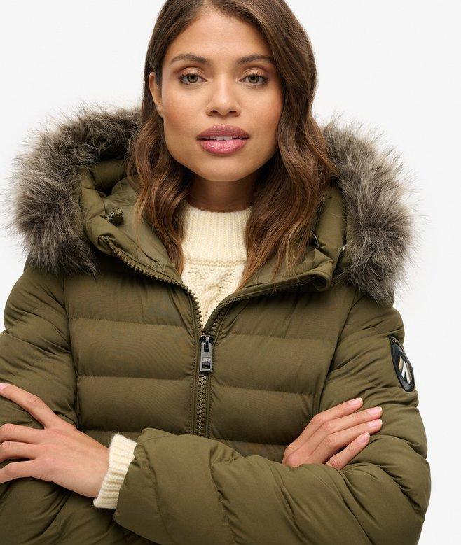 Superdry Fuji Faux Fur Hooded Longline Jacket