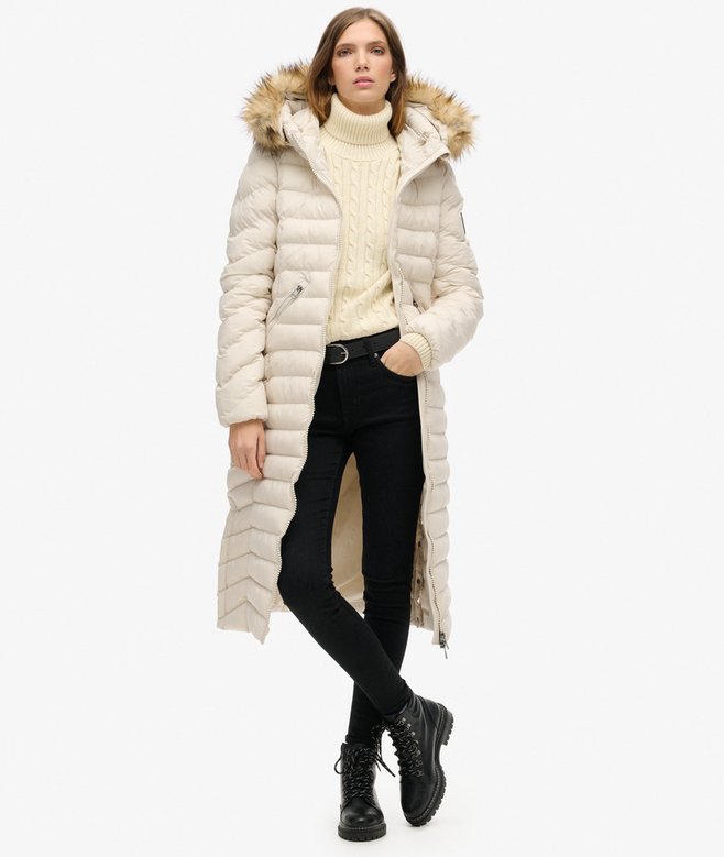 superdry Fuji Faux Fur Hooded Longline Jacket