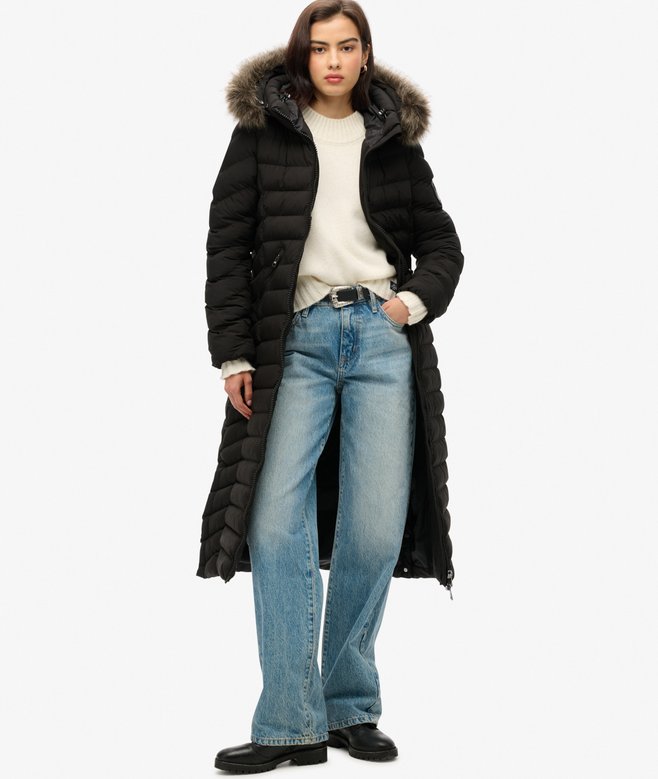 Superdry Fuji Faux Fur Hooded Longline Jacket