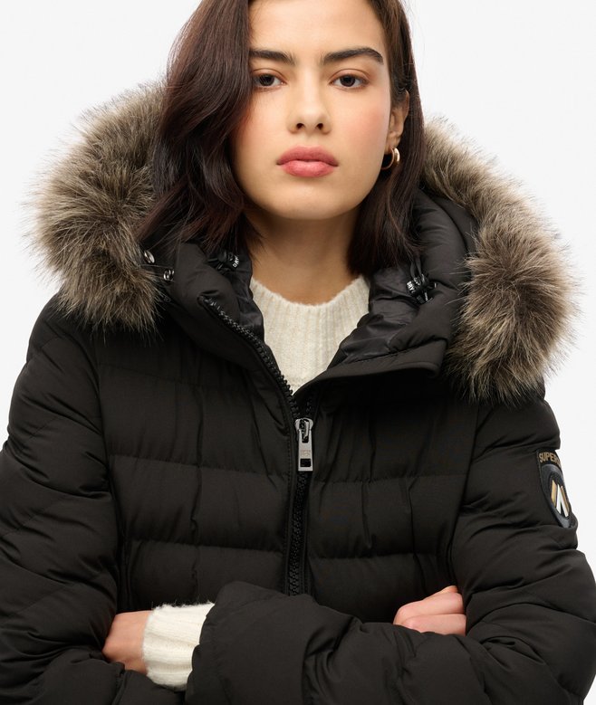 Superdry Fuji Faux Fur Hooded Longline Jacket
