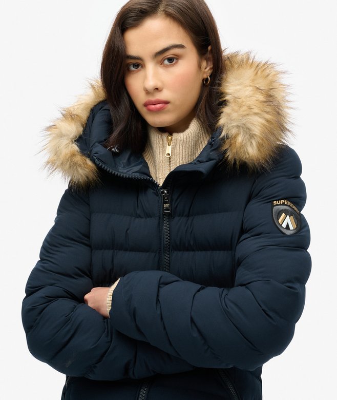 Superdry Fuji Faux Fur Hooded Longline Jacket