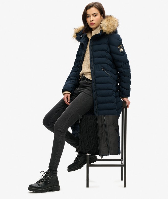 Superdry Fuji Faux Fur Hooded Longline Jacket