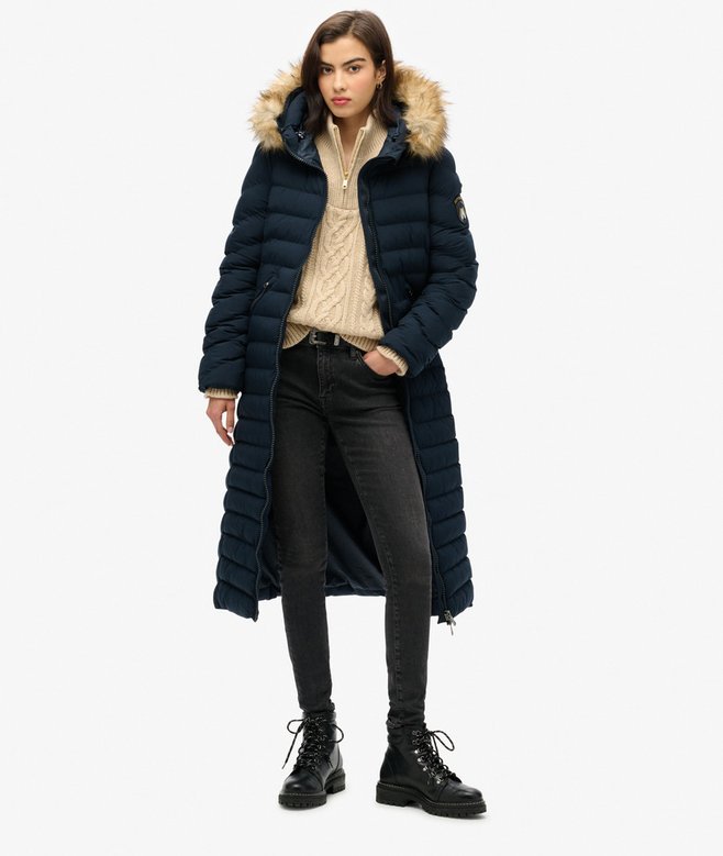 superdry Fuji Faux Fur Hooded Longline Jacket
