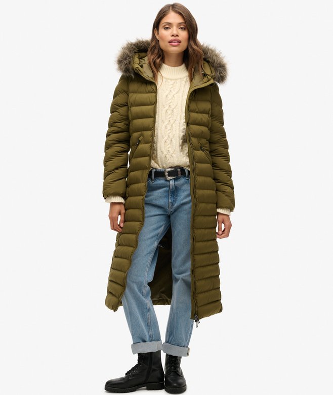 superdry Fuji Faux Fur Hooded Longline Jacket