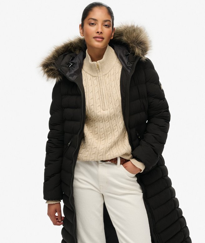 superdry Fuji Faux Fur Hooded Longline