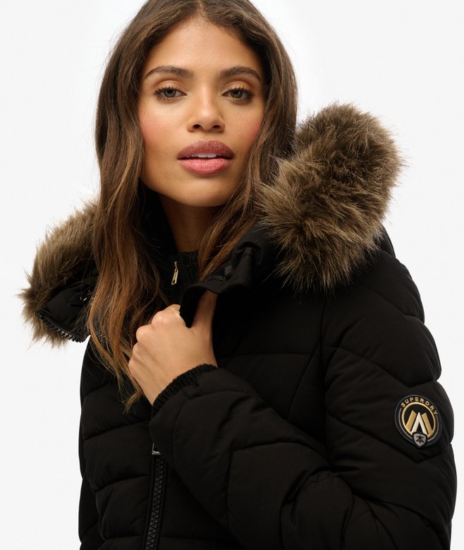 Superdry Fuji Faux Fur Hooded Mid Length Coat
