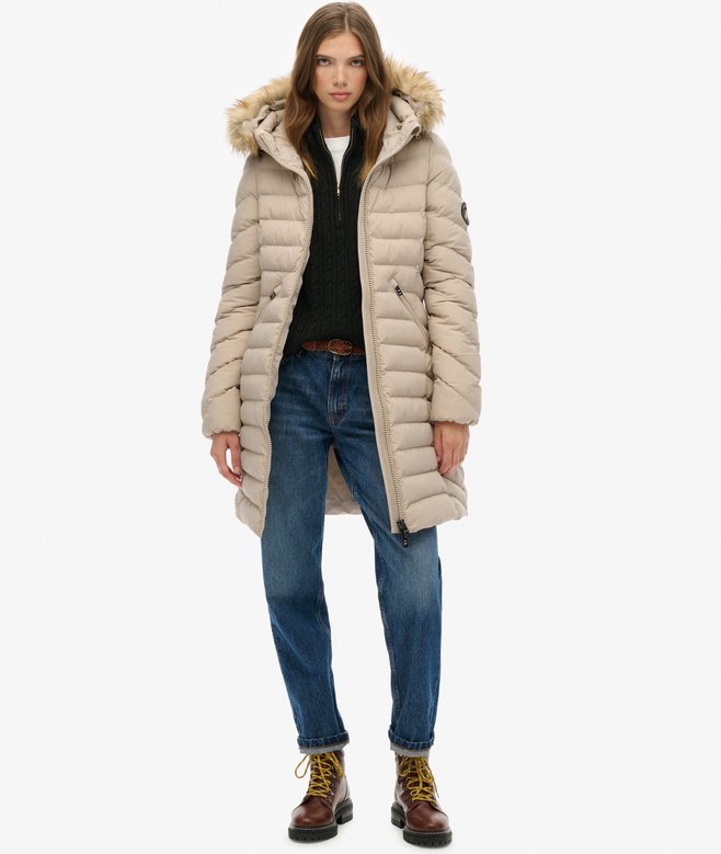 Superdry Fuji Faux Fur Hooded Mid Length Coat