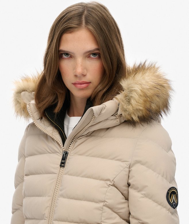 Superdry Fuji Faux Fur Hooded Mid Length Coat