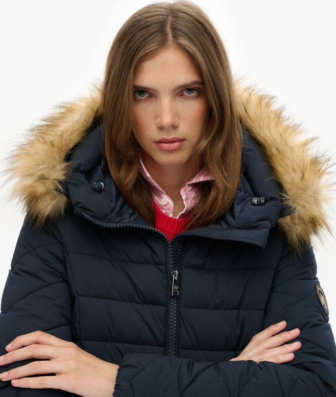 Superdry Fuji Faux Fur Hooded Mid Length Coat