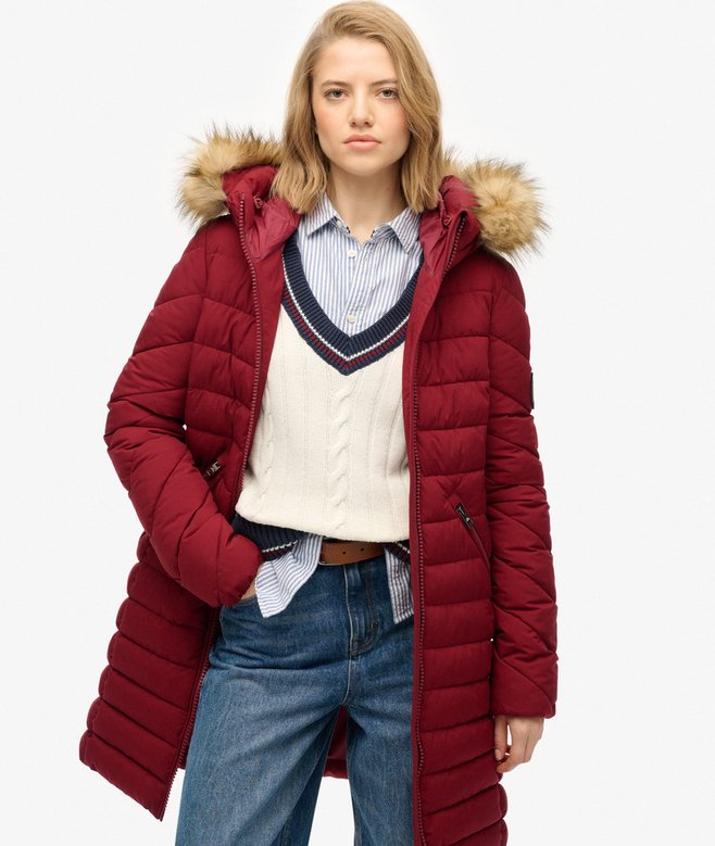 Superdry Fuji Faux Fur Hooded Mid Length Coat
