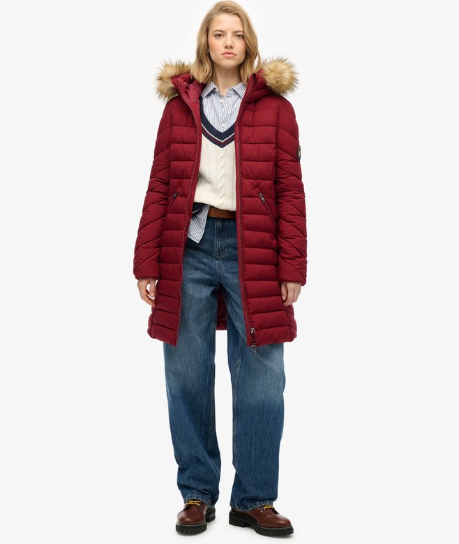 Superdry Fuji Faux Fur Hooded Mid Length Coat