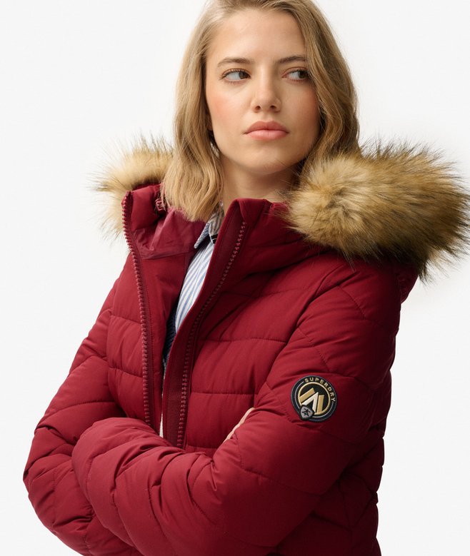 superdry Fuji Faux Fur Hooded Mid Length Coat