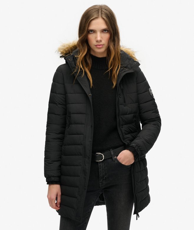 superdry Fuji Hooded Mid Length Puffer Coat