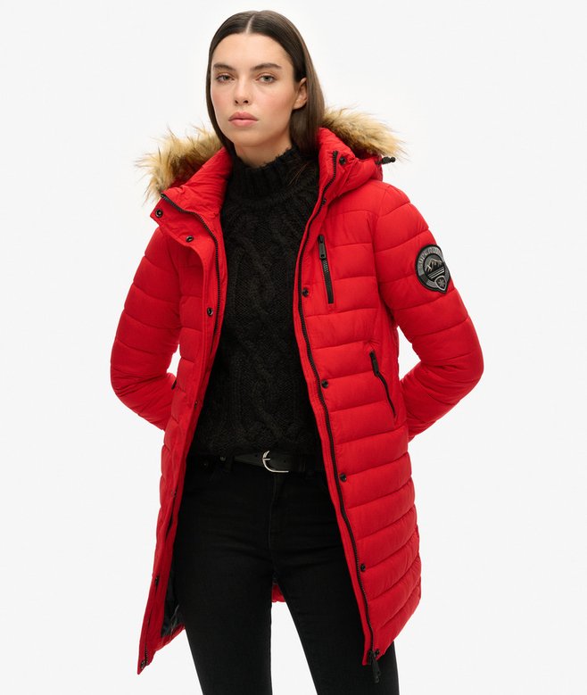 superdry Fuji Hooded Mid Length Puffer Coat