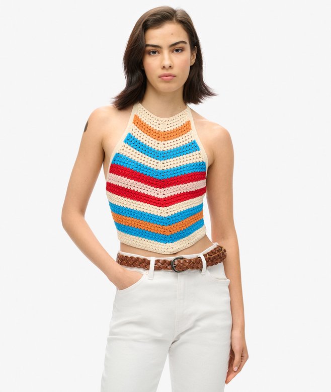 superdry Hanky Hem Halter Crochet Top