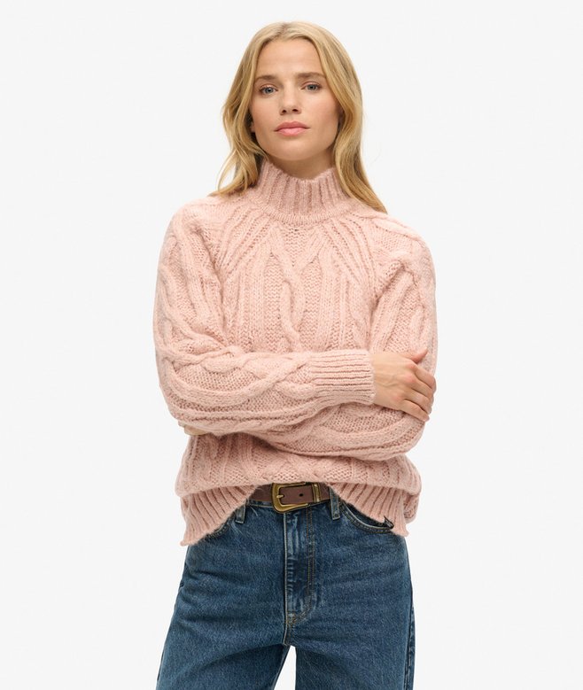 superdry High Neck Cable Knit Jumper