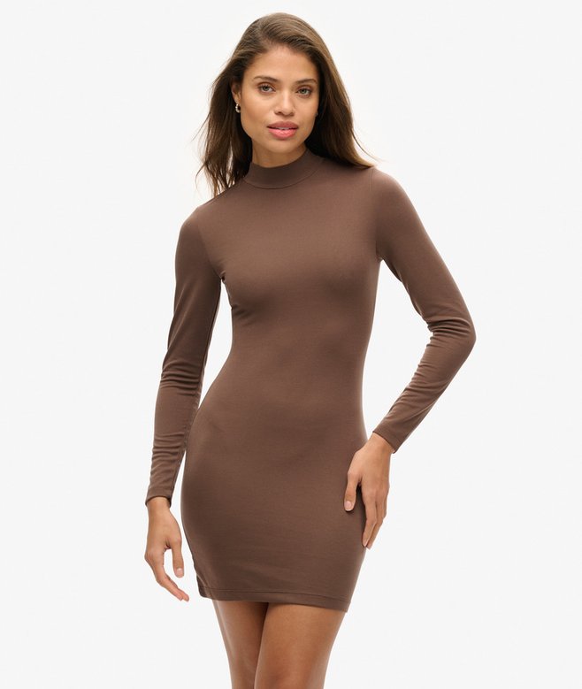 superdry High Neck Long Sleeve Jersey Mini Dress