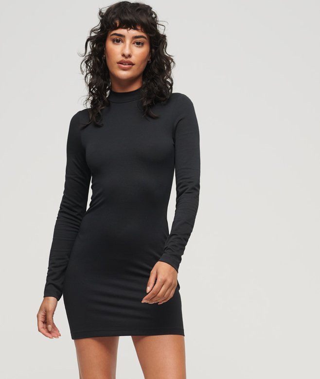 superdry High Neck Long Sleeve Jersey Mini Dress
