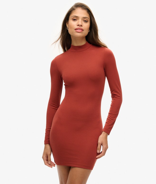 superdry High Neck Long Sleeve Jersey Mini Dress