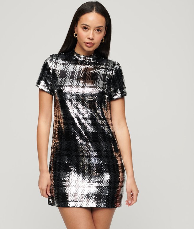 superdry High Neck Sequin T-Shirt Dress