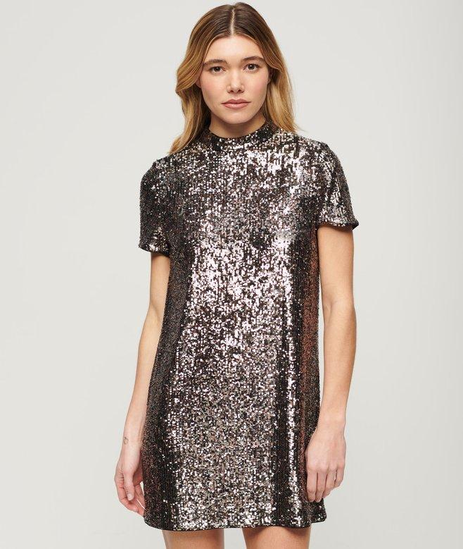 superdry High Neck Sequin T-Shirt Dress