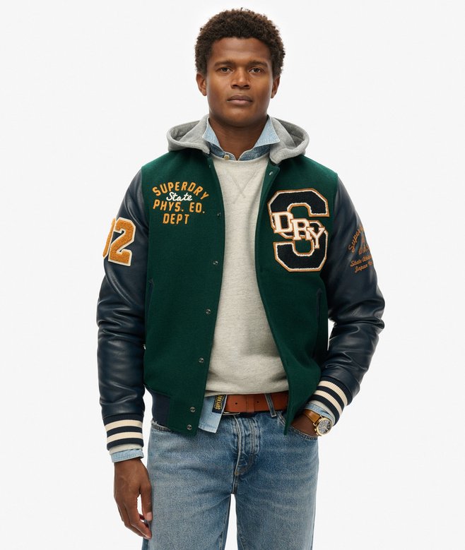 superdry Hooded College Patched Bomber Jacket