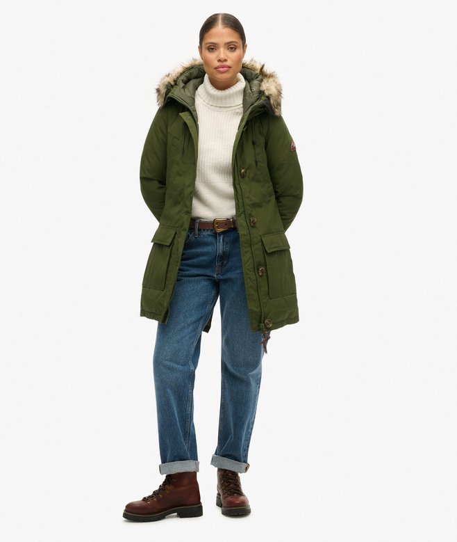 Superdry Hooded Faux Fur Down Parka Coat