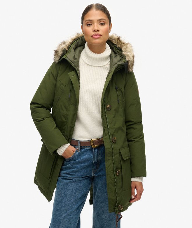 superdry Hooded Faux Fur Down Parka Coat
