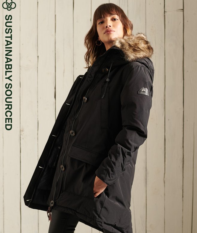 superdry Hooded Faux Fur Down Parka Coat
