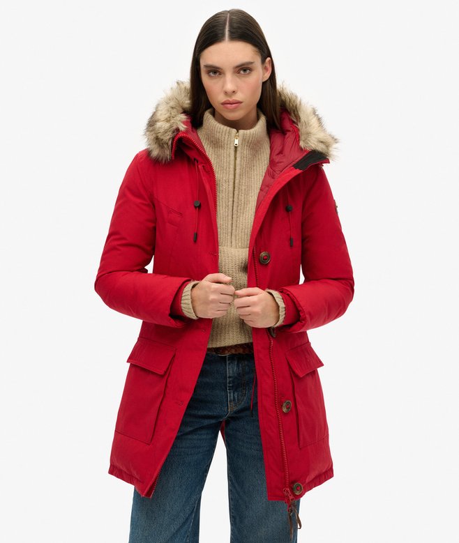 superdry Hooded Faux Fur Down Parka Coat