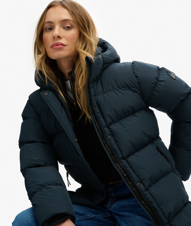 superdry Hooded Sports Puffer Mid Length Jacket
