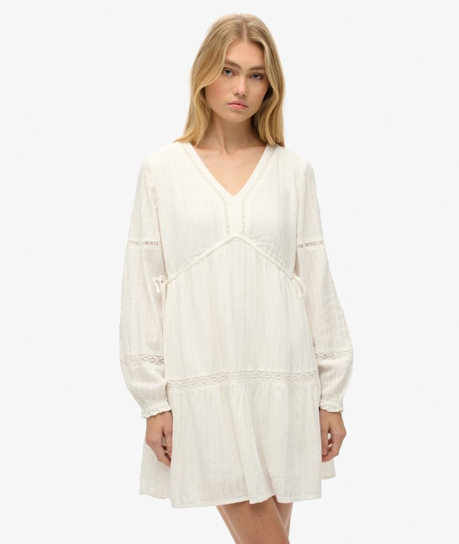 superdry Ibiza Long Sleeve Tiered Mini Dress