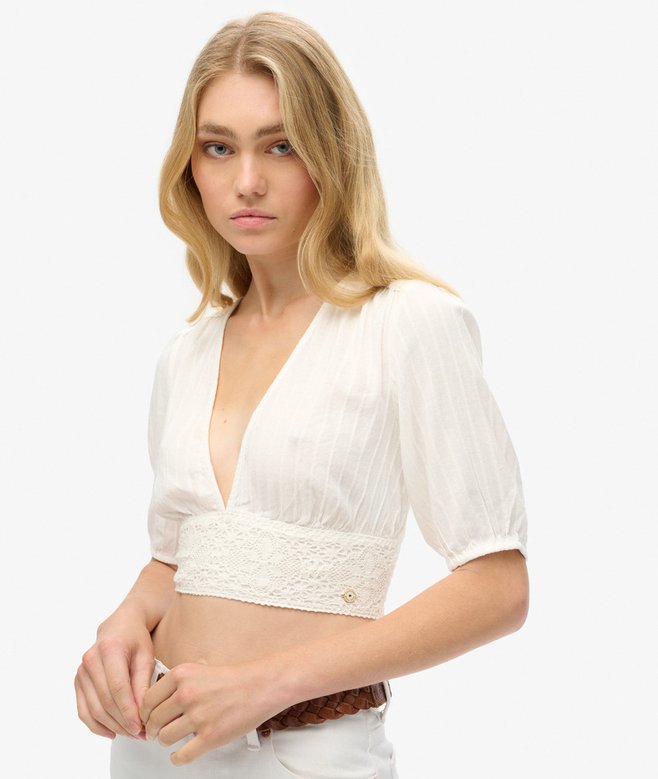 Superdry Ibiza Short Sleeve Lace Trim Top
