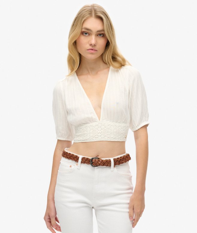 superdry Ibiza Short Sleeve Lace Trim Top