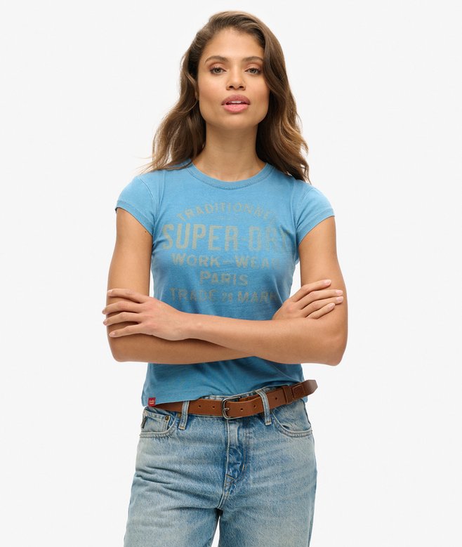 superdry Indigo Workwear Cap Sleeve T-Shirt