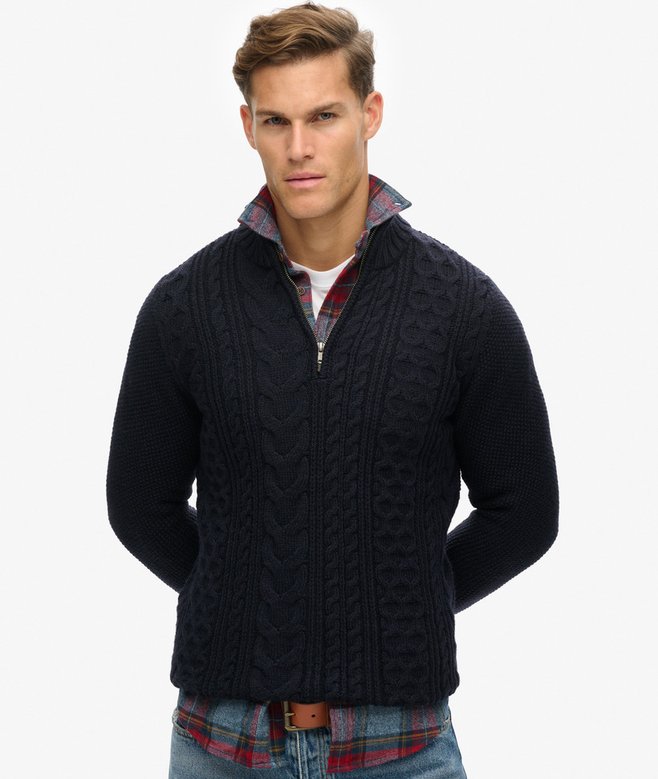 superdry Jacob Cable Knit Half Zip Jumper