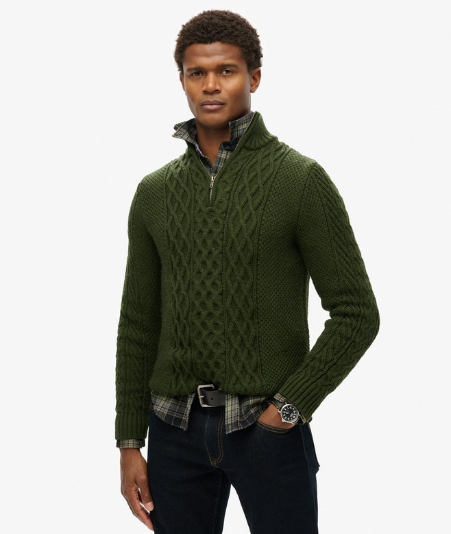 superdry Jacob Cable Knit Half Zip Jumper