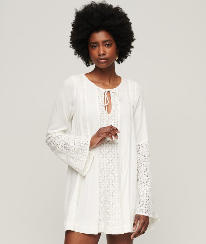 superdry Lace Flare Sleeve Mini Dress