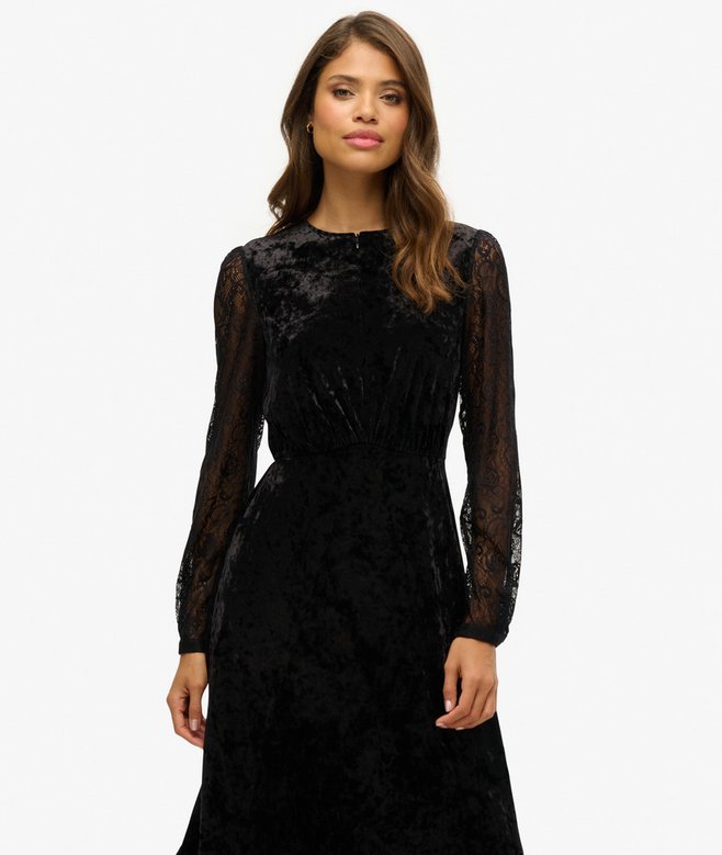Superdry Lace Sleeve Velvet Midi Dress
