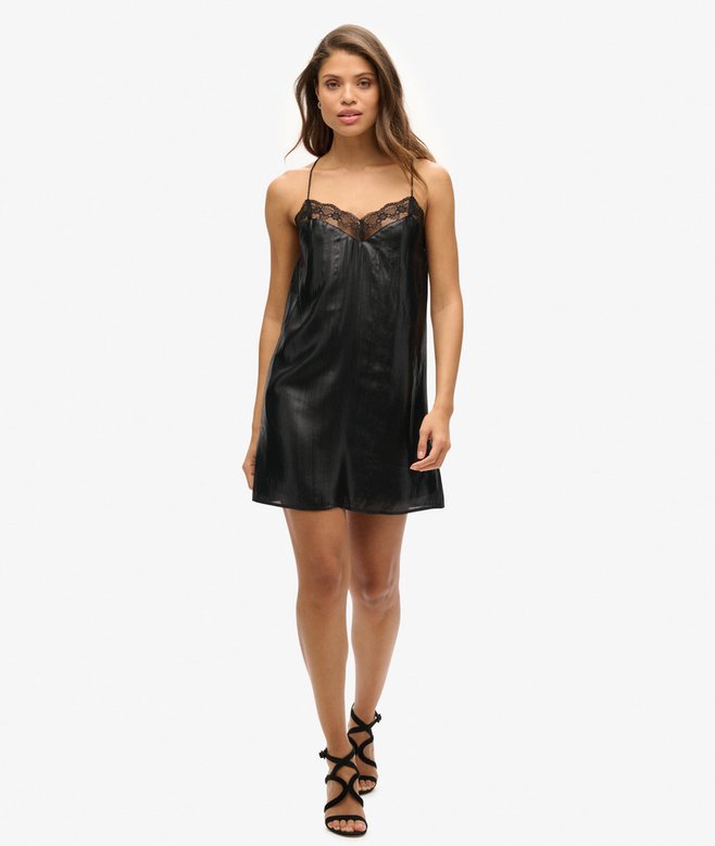 Superdry Lace Trim Satin Slip Mini Dress