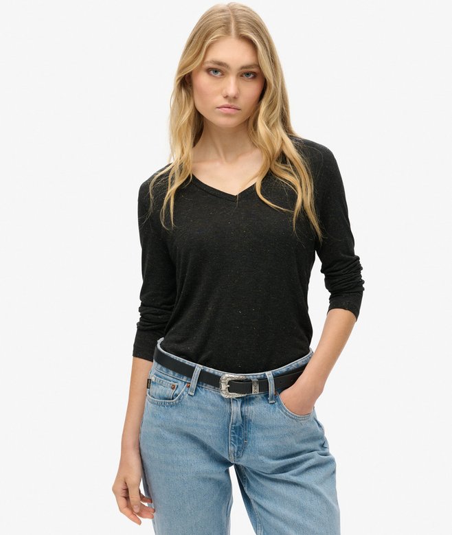 superdry Long Sleeve Jersey V-Neck Top