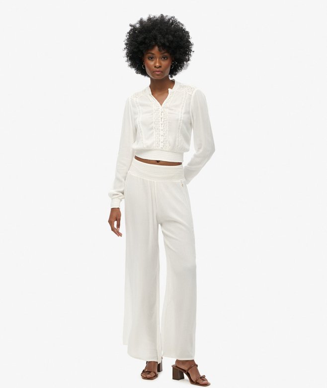 Superdry Long Sleeve Lace Trim Smocked Blouse