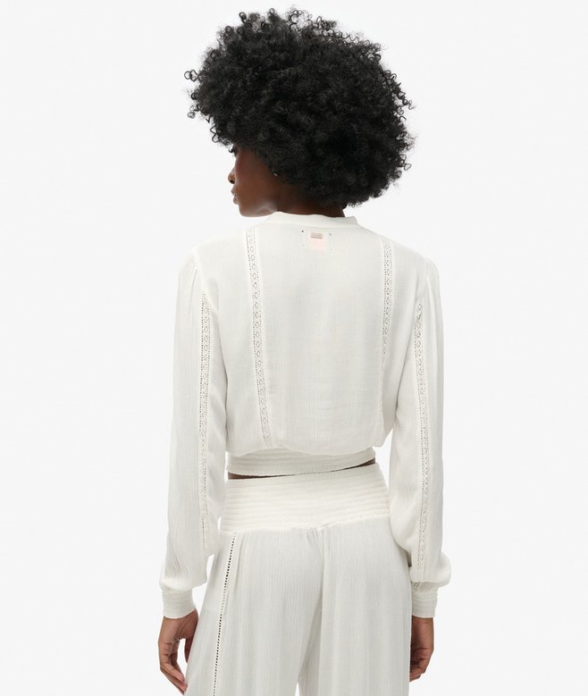 Superdry Long Sleeve Lace Trim Smocked Blouse