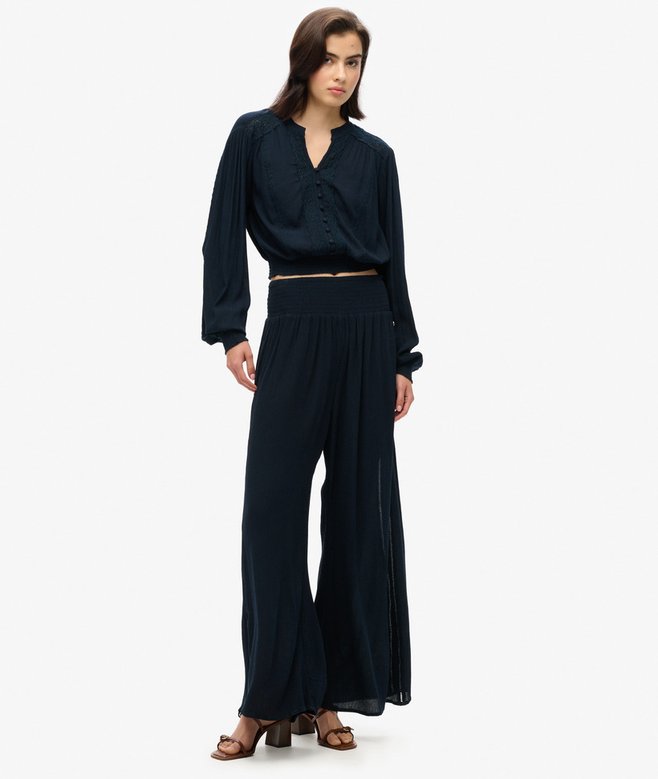 Superdry Long Sleeve Lace Trim Smocked Blouse